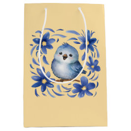 Blå Fågel med blommor