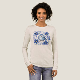 Blå Fågel med blommor T Shirt