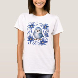 Blå Fågel med blommor T Shirt