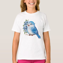 Blå fågel med blommor t shirt