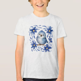 Blå Fågel med blommor T Shirt