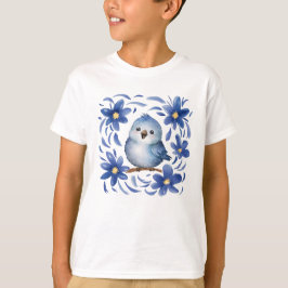 Blå Fågel med blommor T Shirt