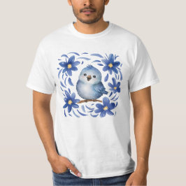 Blå fågel med blommor t shirt
