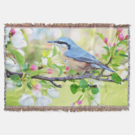 Blå fågel- och äppelBlommar Filt