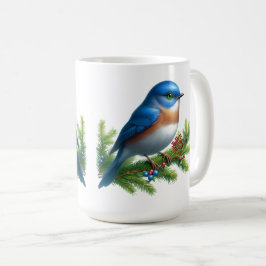 Blå Fågel och Bär Julmotiv   Kaffemugg