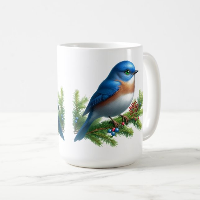 Blå Fågel och Bär Julmotiv   Kaffemugg (Framsida höger)