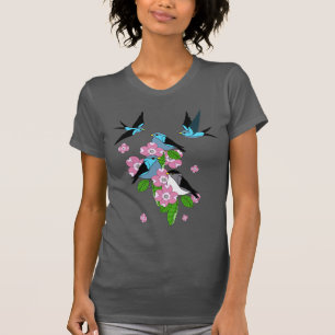 Blå fågel och rödspån, blommor/vår blommor t shirt
