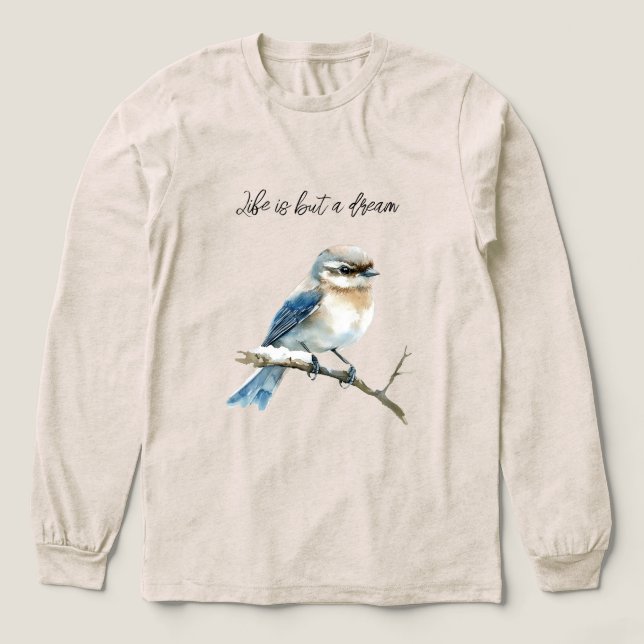 Blå fågel på en trädgren t shirt (Design framsida)