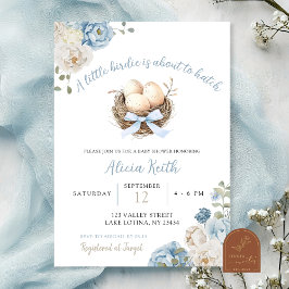 Blå fågel pojke baby shower inbjudan