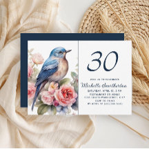 Blå Fågel Rosa Blommor 30-årsdag