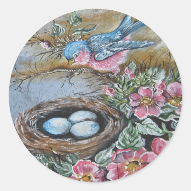 Blå fågel runt klistermärke (Framsida)