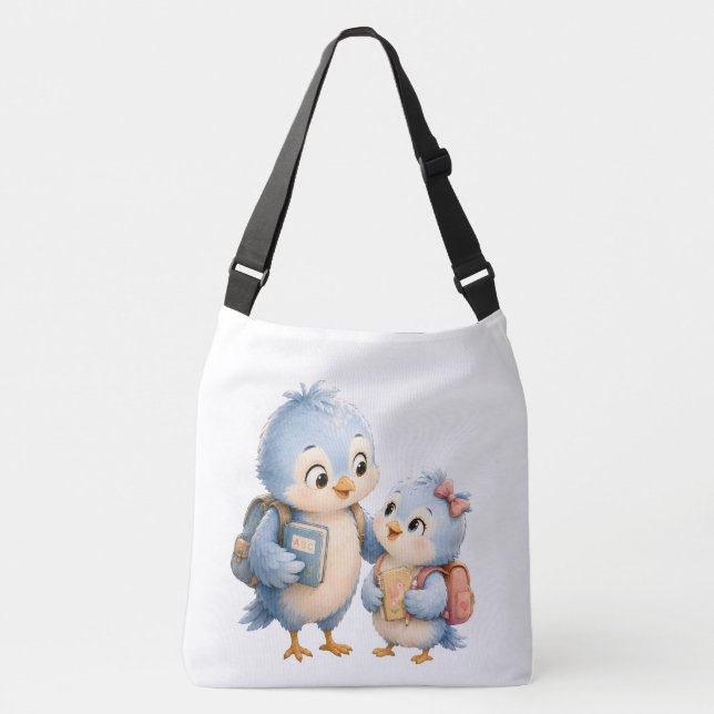 Blå Fågel Syskon Crossbody Tote Väska (Framsida)