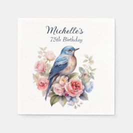 Blå fågelblommor Rosa Flowers 75:e Birthday Pappersservett