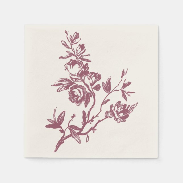 Blå fågelhaltig Rosa Tack Blommigt Heart Napkins Pappersservett (Framsidan)