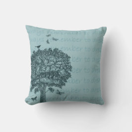 Blå Fåglar Fjärilar Dröm Träd Kudde