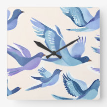 Blå Fåglar Flyger | Modern Akvarell