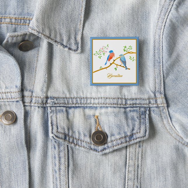 Blå Fåglar Fyrkantig Namnknapp Knapp (In Situ)