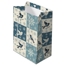 Blå Fåglar och Snöflingor Jul Vinter Mönster
