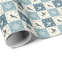 Blå Fåglar och Snöflingor Jul Vinter Mönster
