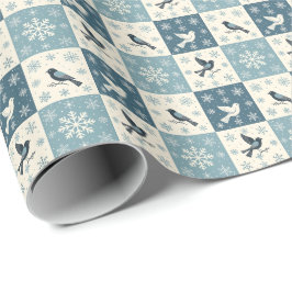 Blå Fåglar och Snöflingor Jul Vinter Mönster Presentpapper