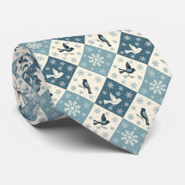 Blå Fåglar och Snöflingor Jul Vinter Mönster Slips