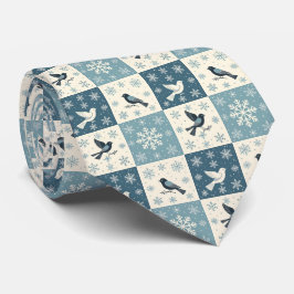 Blå Fåglar och Snöflingor Jul Vinter Mönster Slips