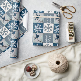 Blå Fåglar & Snöflingor Jul Vinter Mönster Presentpapper