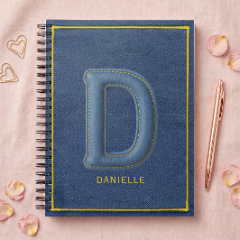 Blå Falsk Denim Monogram Bokstav D Namn Anteckningsbok