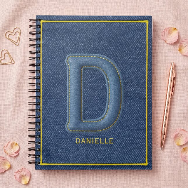 Blå Falsk Denim Monogram Bokstav D Namn Anteckningsbok (Skapare uppladdad)