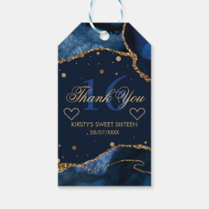 Blå & Falsk Guld Glitter Agate Sweet 16 Tack Kort