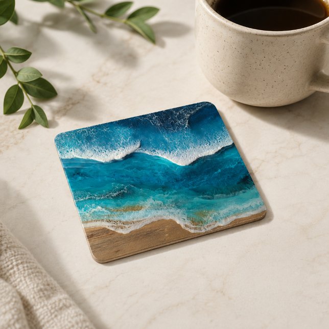 Blå Falska Hartsvågor Kust Strand Underlägg Papper Kvadrat (Skapare uppladdad)
