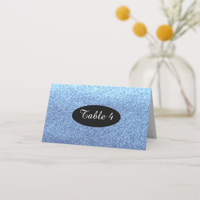 Blå Falskt Glitter Bordsnumrering Placeringskort (Framsida)