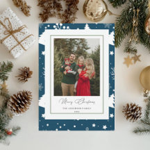 Blå familjefoto julkort