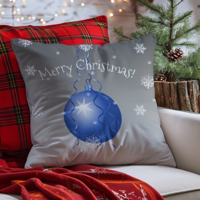 Blå Fancy Julgransprydnad Kuddcover för Kastkudde Kudde (Blue Fancy Christmas Ornament Throw Pillow)