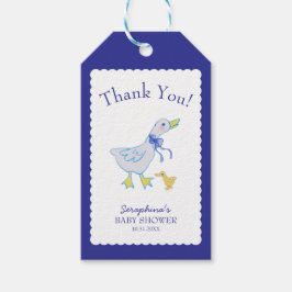 Blå Fånig Gåse Baby Shower Tack Presentetikett