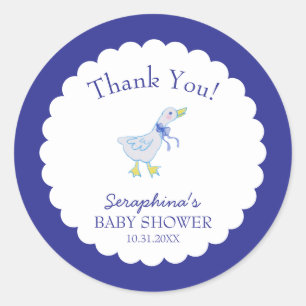 Blå Fånig Gåse Baby Shower Tack Runt Klistermärke