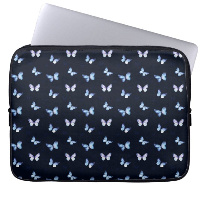 Blå fantasi galaxy butterflies laptop fodral (Framsidan)