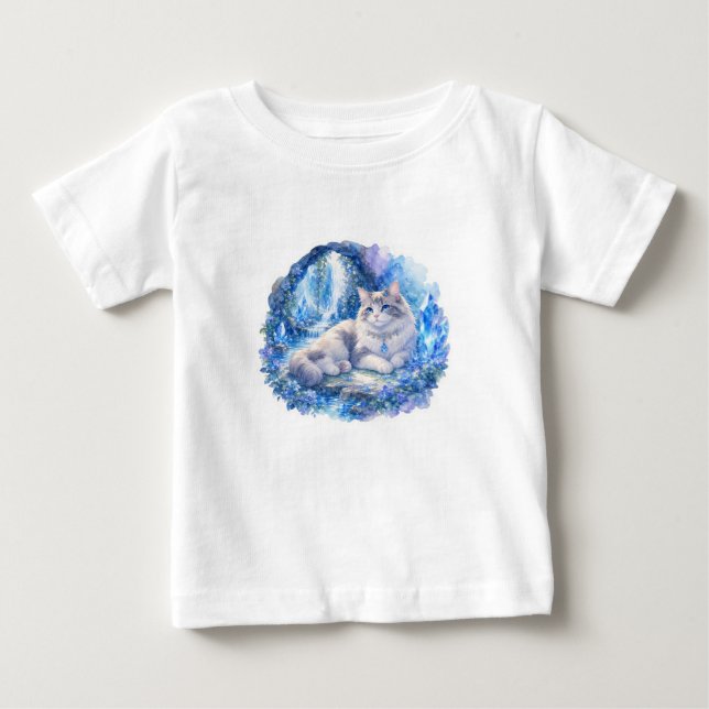 Blå Fantasi Katt Barn T-Shirt (Framsida)