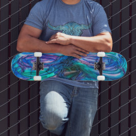Blå fantasy akvarell old school skateboard bräda 18 cm