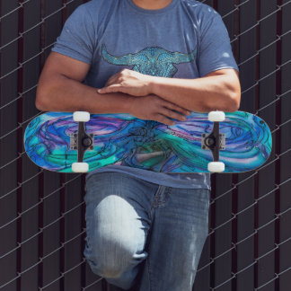 Blå fantasy akvarell old school skateboard bräda 18 cm