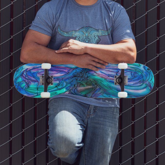 Blå fantasy akvarell old school skateboard bräda 18 cm (Utomhus 3)