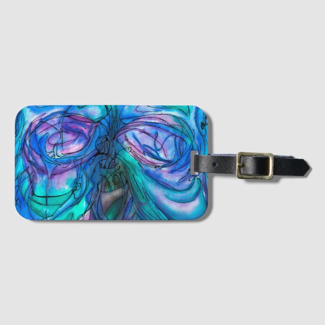 Blå Fantasy Watercolor Bagagebricka (Framsida horisontal)