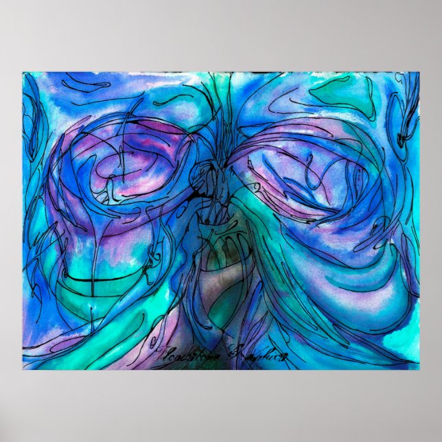 Blå Fantasy Watercolor Poster (Framsidan)