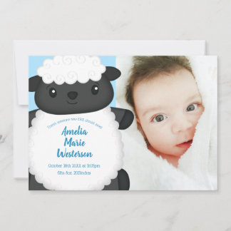 Blå fårbabyskor inbjudningar