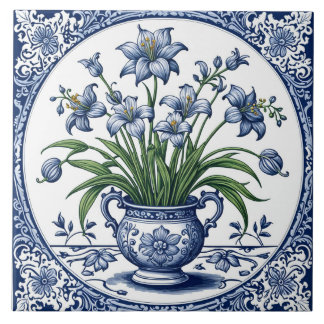 Blå färg blommor kakelplatta