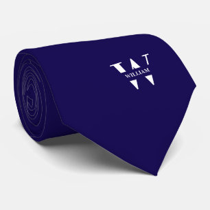 Blå Färg Elegant Monogram + Namn Slips