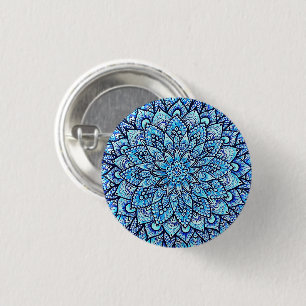 Blå Färg Handritad Mandala Design Pin Knapp