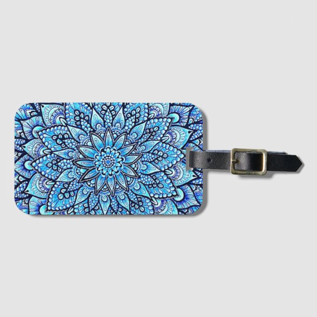 Blå Färg Penna Handritad Mandala Design Bagagebricka (Framsida horisontal)