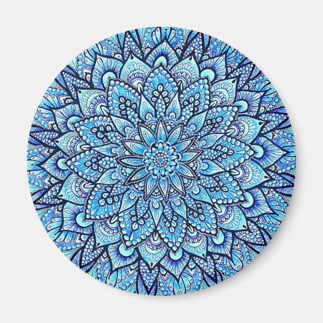 Blå Färg Penna Handritad Mandala Design Magnet (Framsidan)