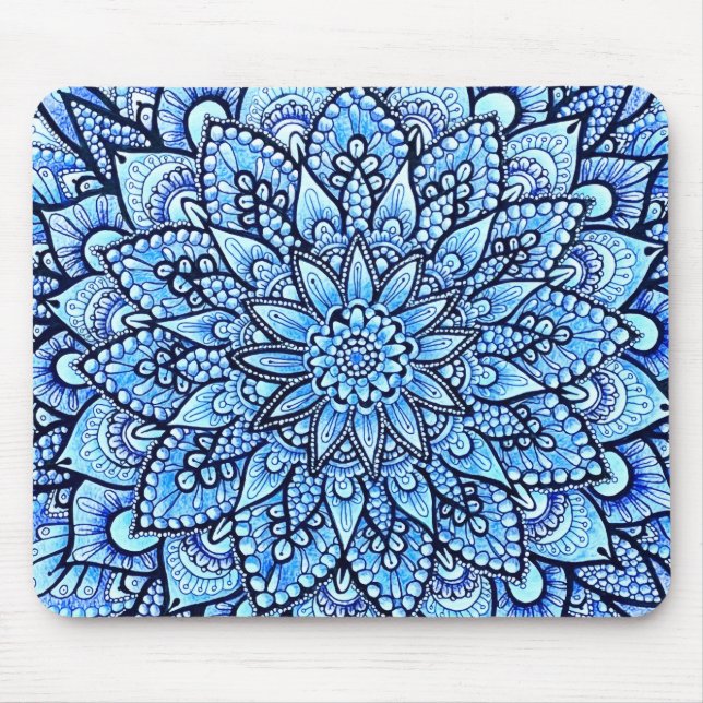 Blå Färg Penna Mandala Design Konst  Musmatta (Framsidan)
